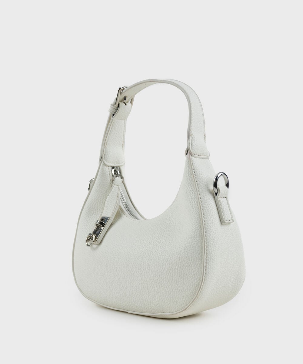 Women's White Short Handle Bag With Zip Clouser