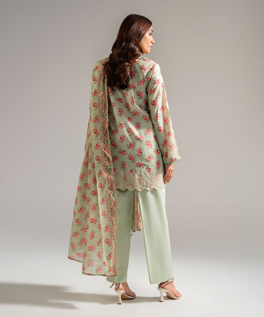 Women's RTW Lawn Embroidered Green 3 Piece Suit