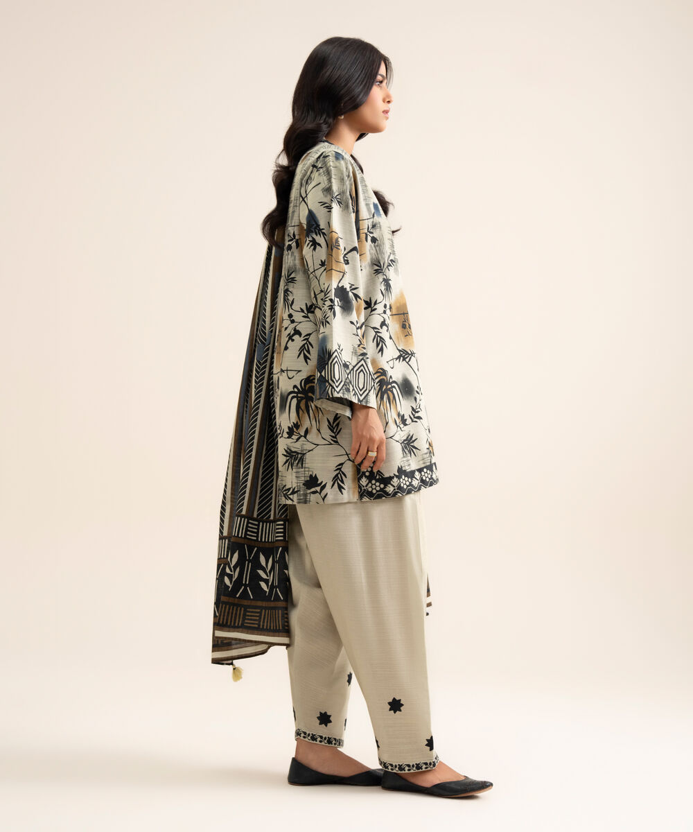 Women's Unstitched Light Khaddar Printed Multi 3 Piece Suit