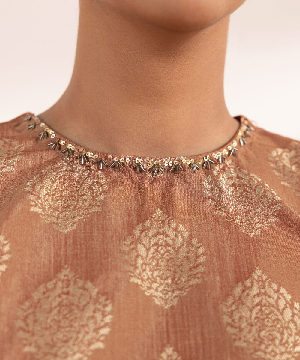 Woman - Brown Embellished Jacquard Shirt