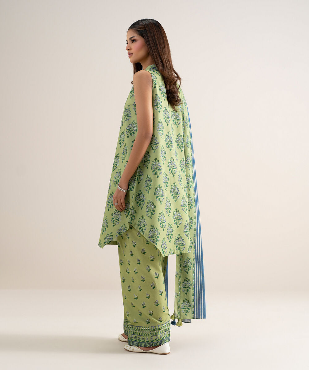 Women's Unstitched Lawn Printed Green 3 Piece Suit