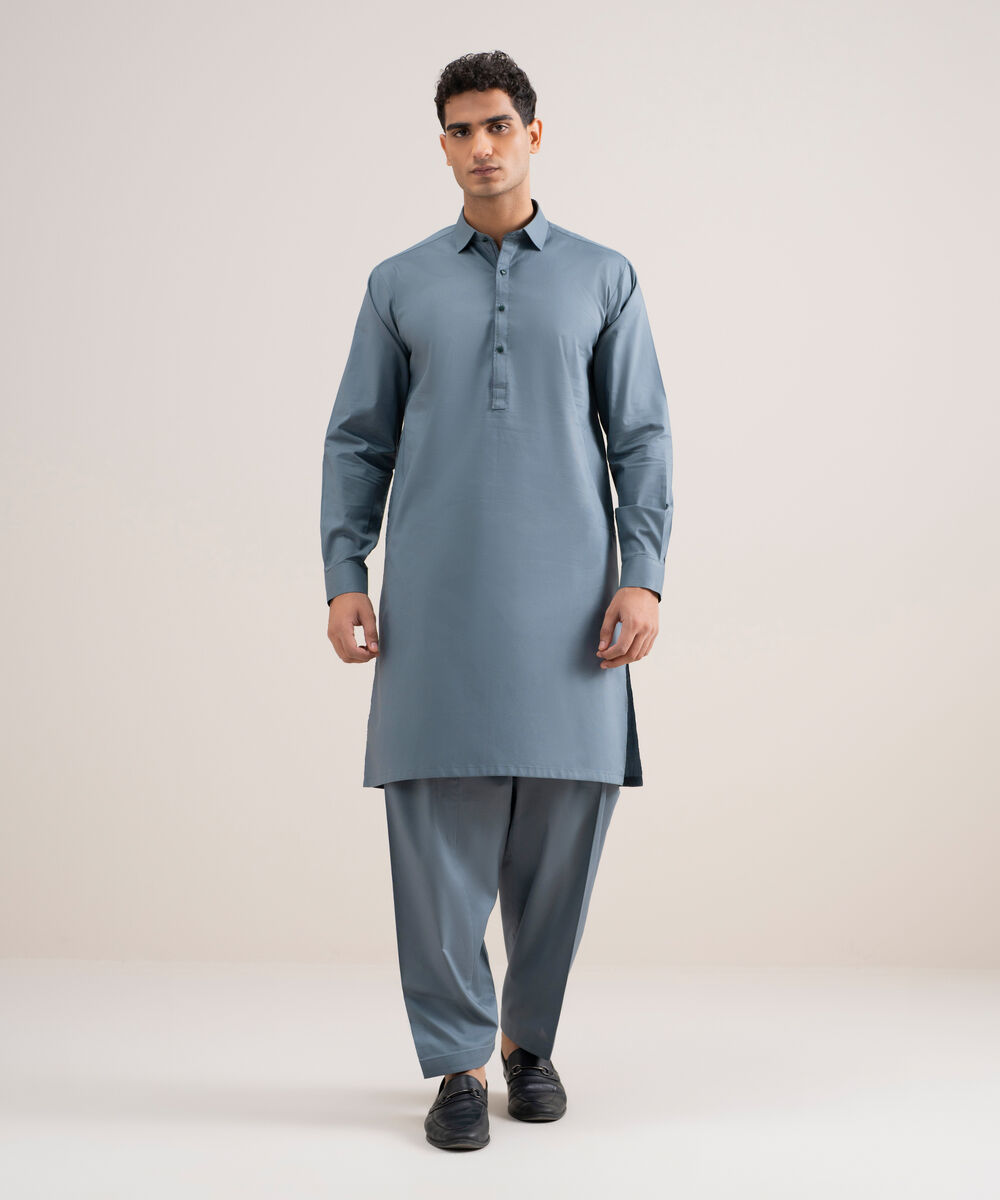 Men's Stitched Cotton Dobby Teal Suit