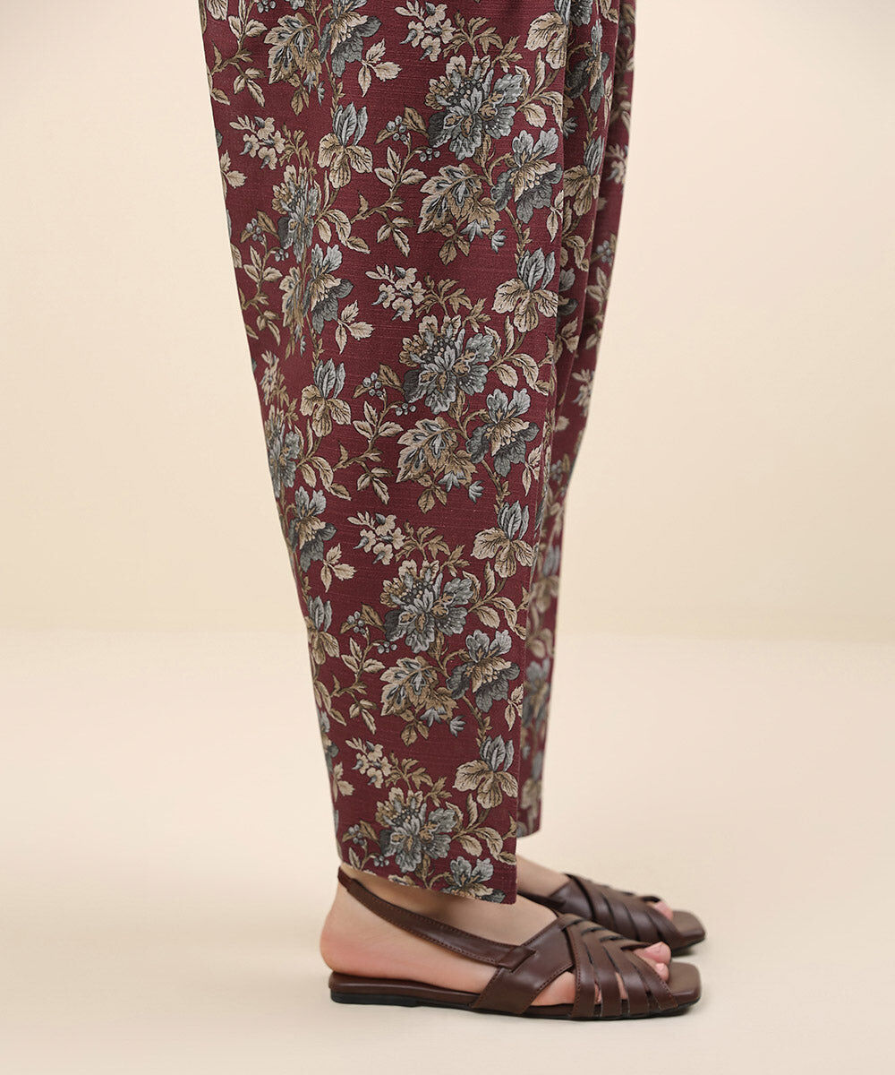 Women's Unstitched Khaddar Red Printed Trousers Fabric
