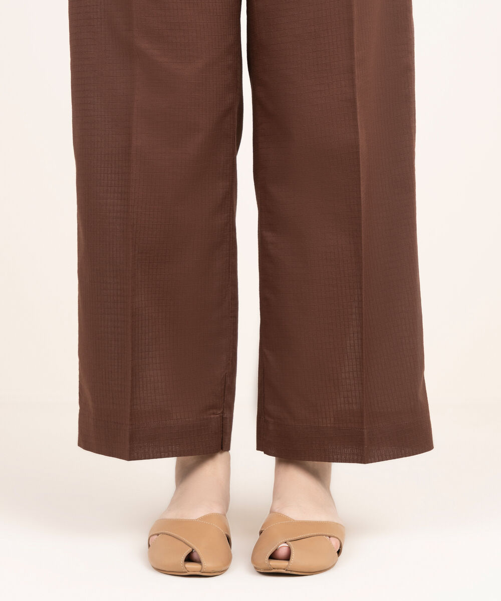 Women's RTW Handwoven Dobby Solid Brown Straight Pants