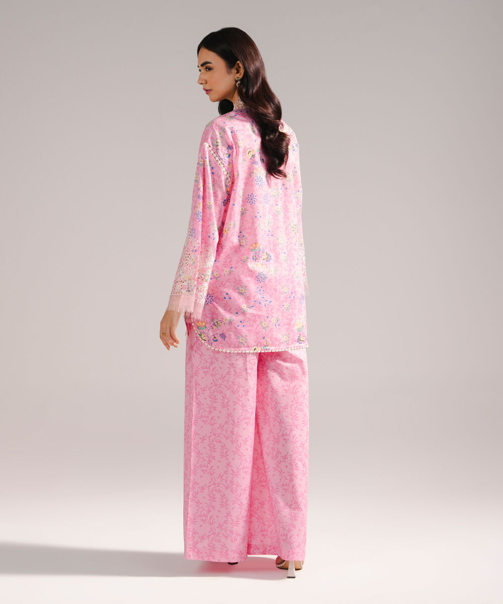 Women's RTW Lawn Embroidered Pink Straight Shirt