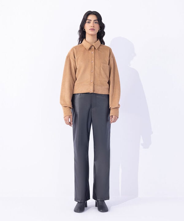 Straight Fit Faux Leather Trousers null
