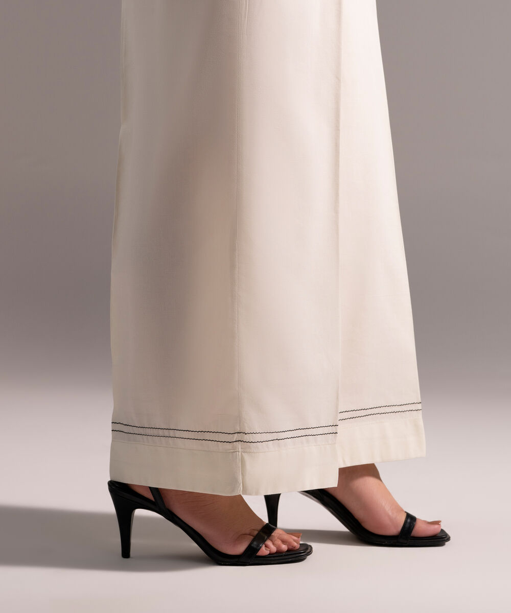 Women's RTW Cotton Viscose Solid Off White Culottes