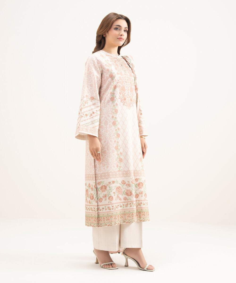 Women's Unstitched Lawn Printed Pink 3 Piece Suit