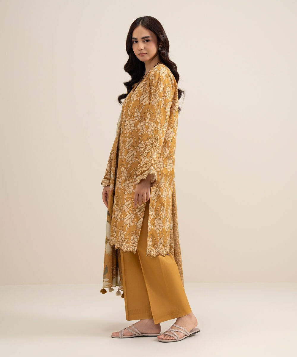 Women's Unstitched Lawn Printed Yellow 3 Piece Suit