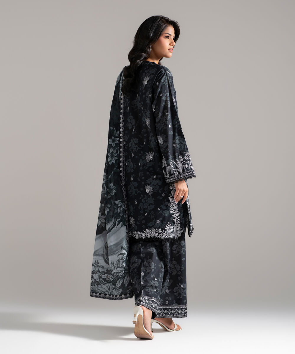 Women's RTW Lawn Embroidered Black 3 Piece Suit
