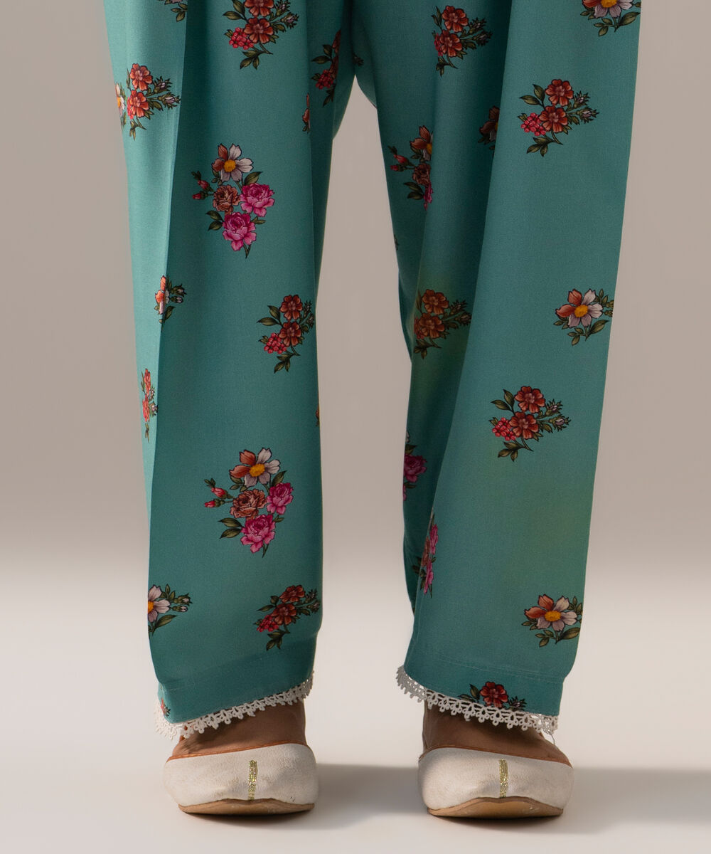 Women's RTW Arabic Cambric Printed Seaform Green Regular Shalwar