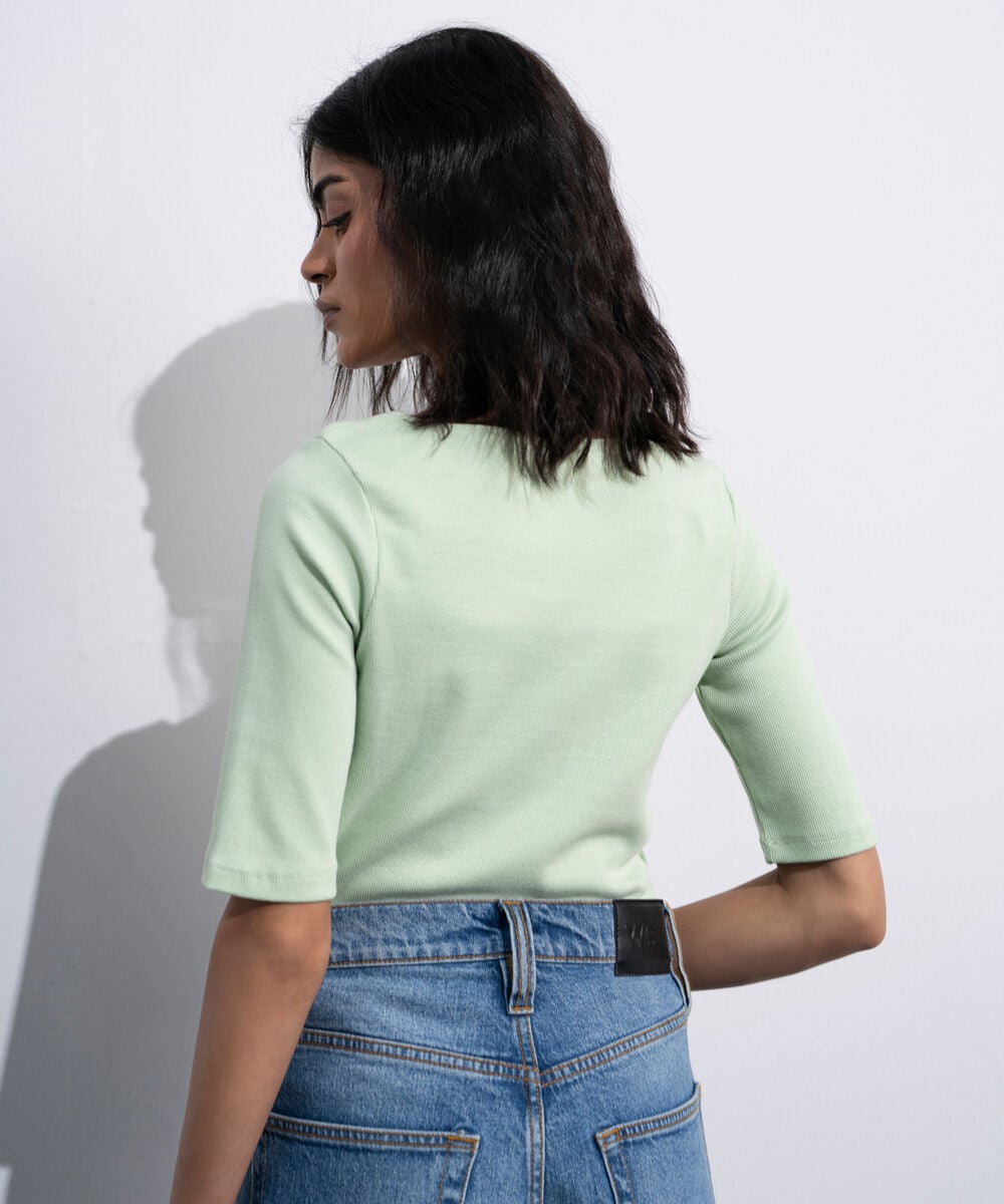 Women's Mint Green Square Neck Ribbed Top