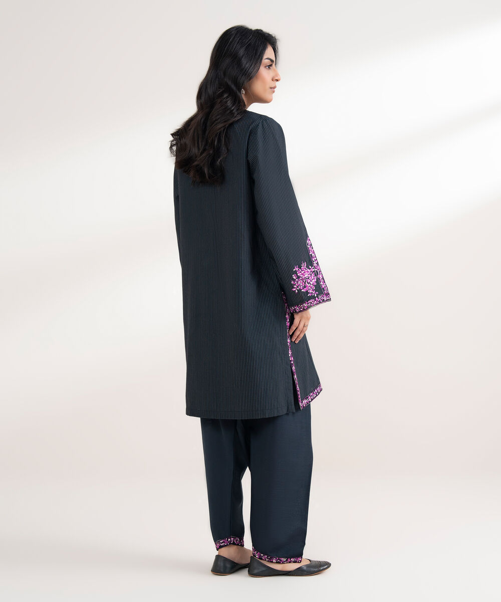 Women's RTW Light Khaddar Embroidered Black Straight Shirt