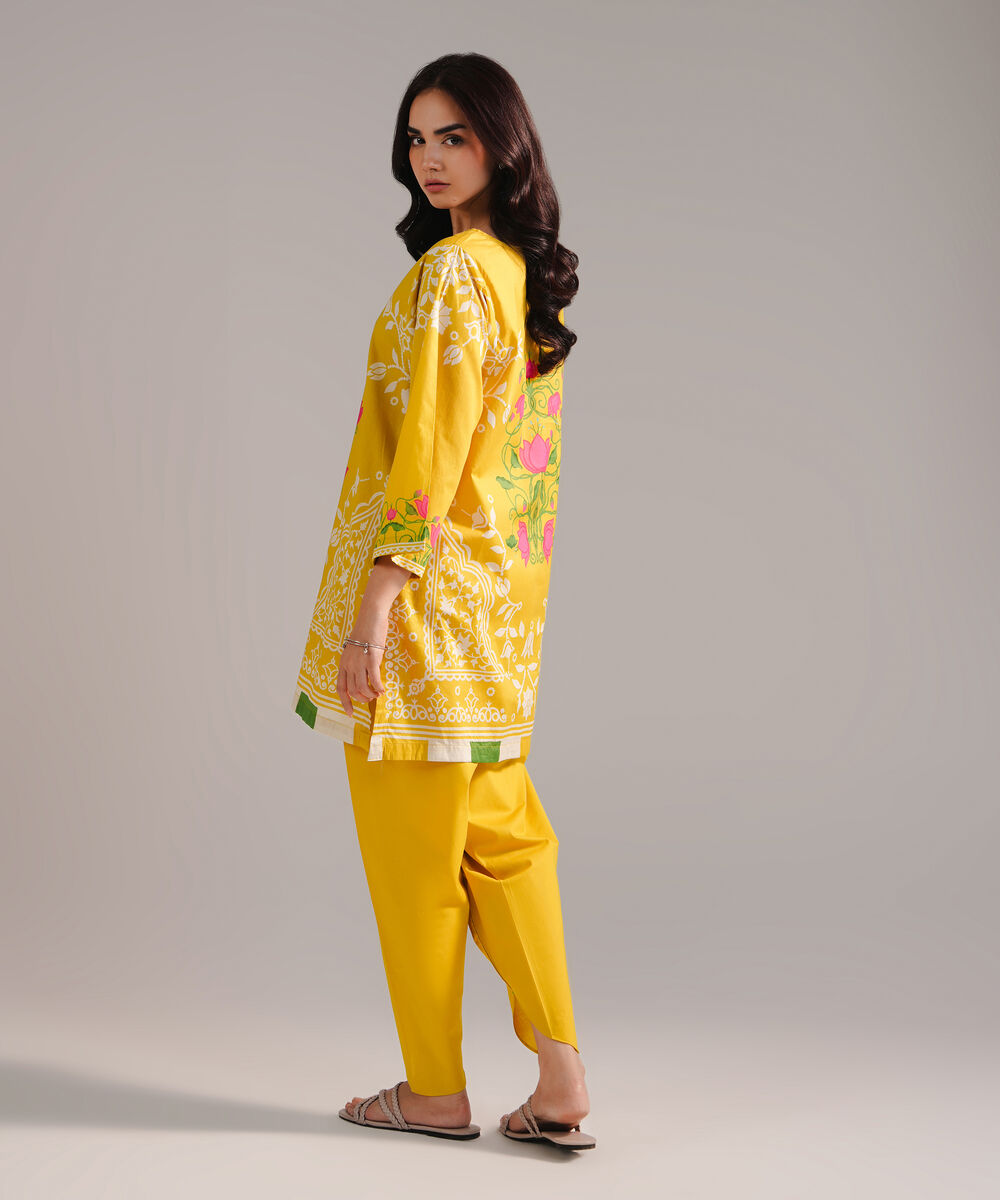 Women's RTW Cambric Printed Yellow Straight Shirt