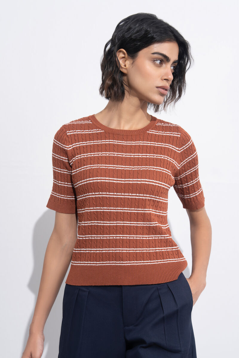 Short Sleeve Striped Sweater