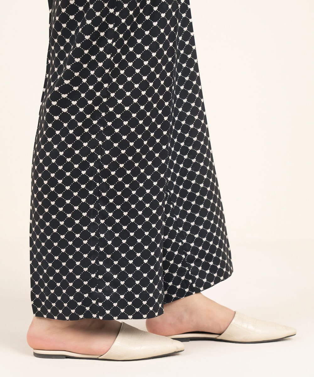 Women's RTW Linen Viscose Printed Black Straight Pants