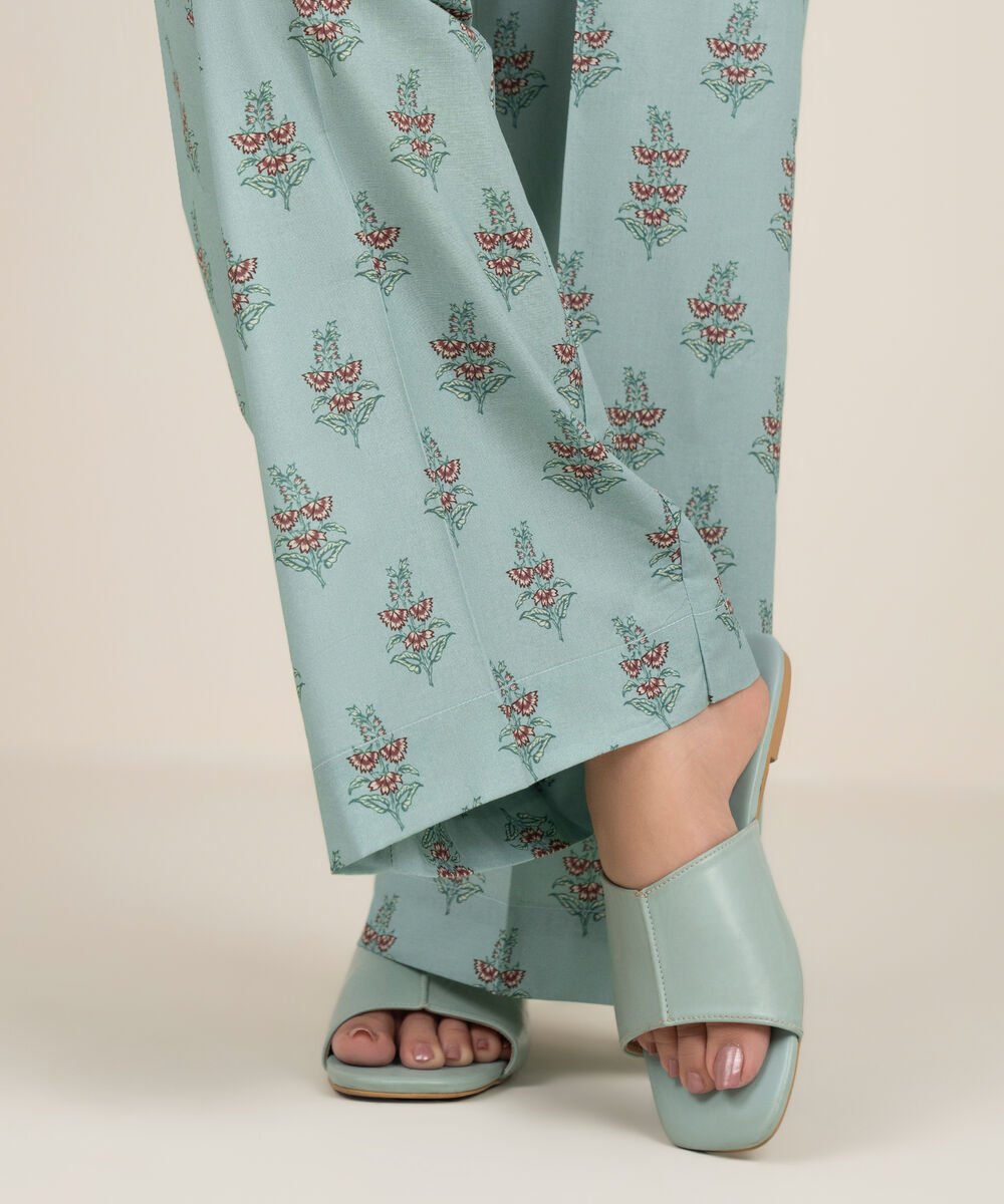 Women's RTW Cambric Printed Sage Green Culottes