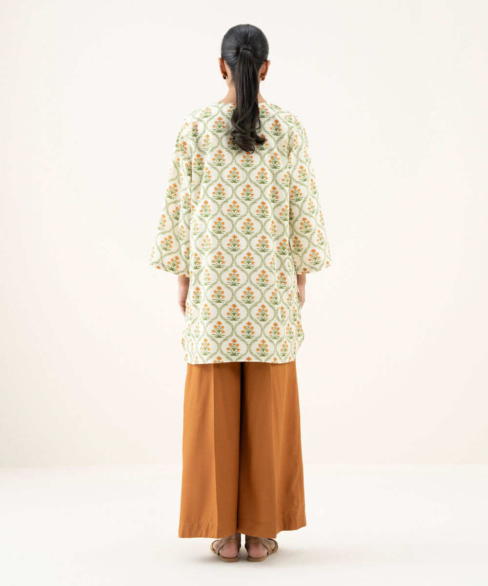 Women's RTW Cambric Printed Off White Straight Shirt