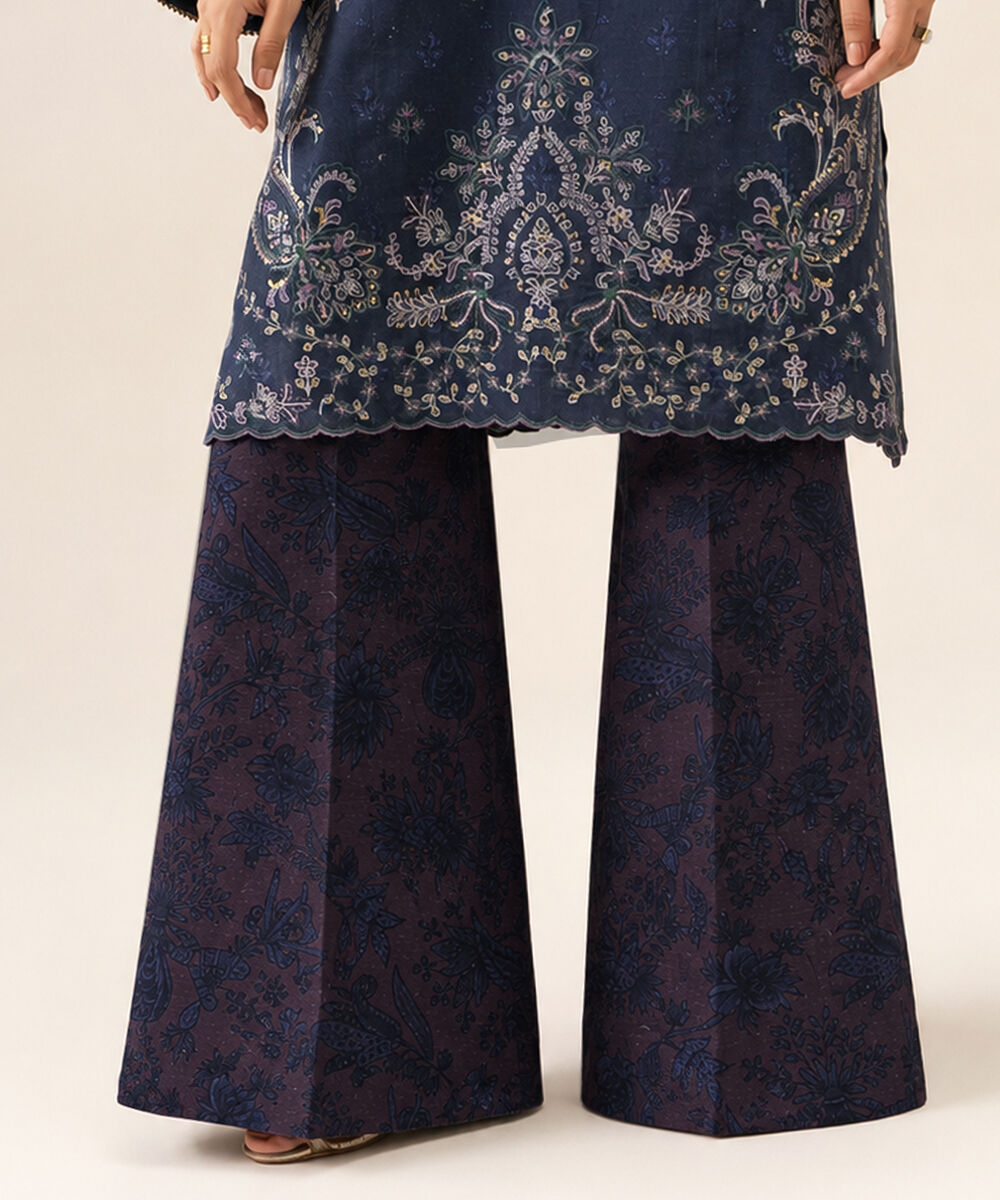 Women's Unstitched Light Khaddar Embroidered Blue 3 Piece Suit
