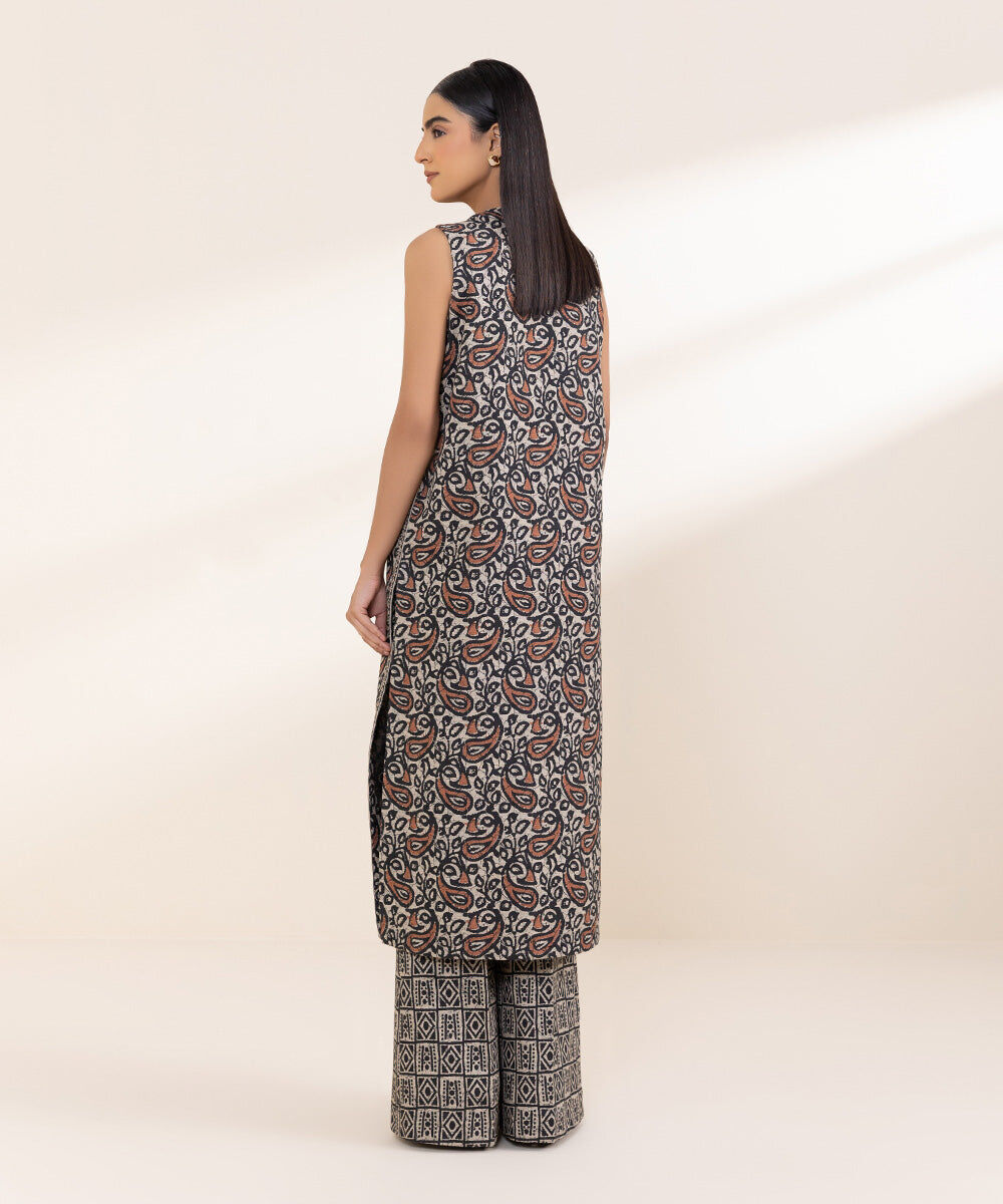 Women's Unstitched Embroidered Beige And Black Khaddar Shirt and Trousers