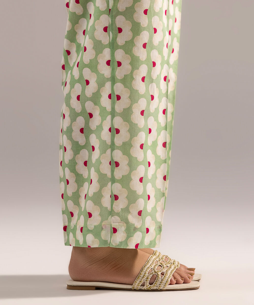 Women's RTW Cambric Printed Green Straight Pants