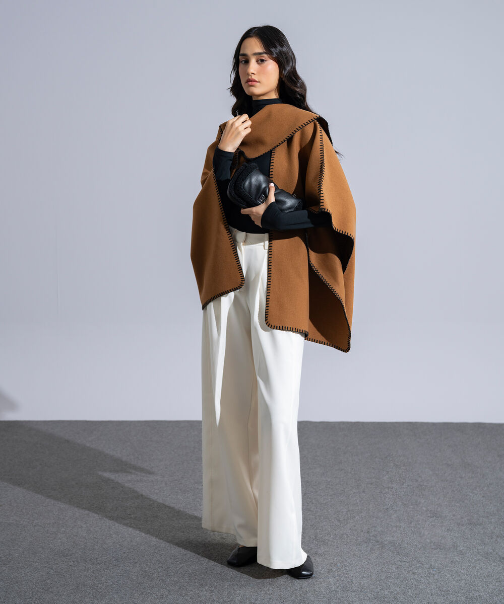 Women's Western Wear Brown Polyester Cape Shawl