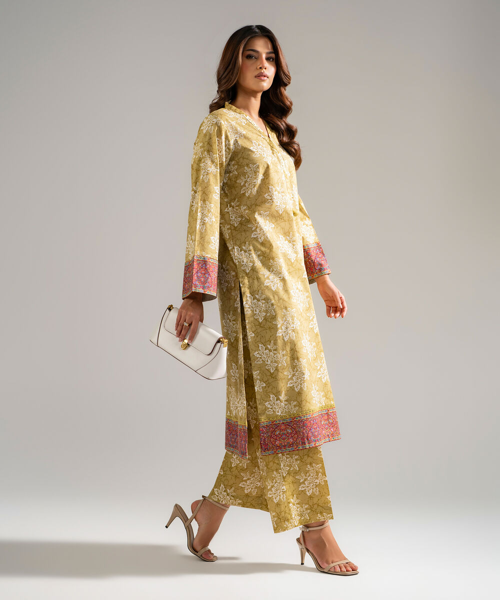 Women's RTW Lawn Printed Green 2 Piece Suit
