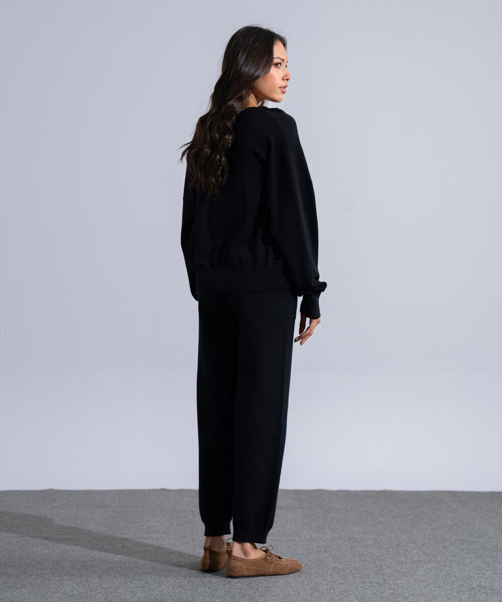 Women's Western Wear Black Round Neck Knit Jumper