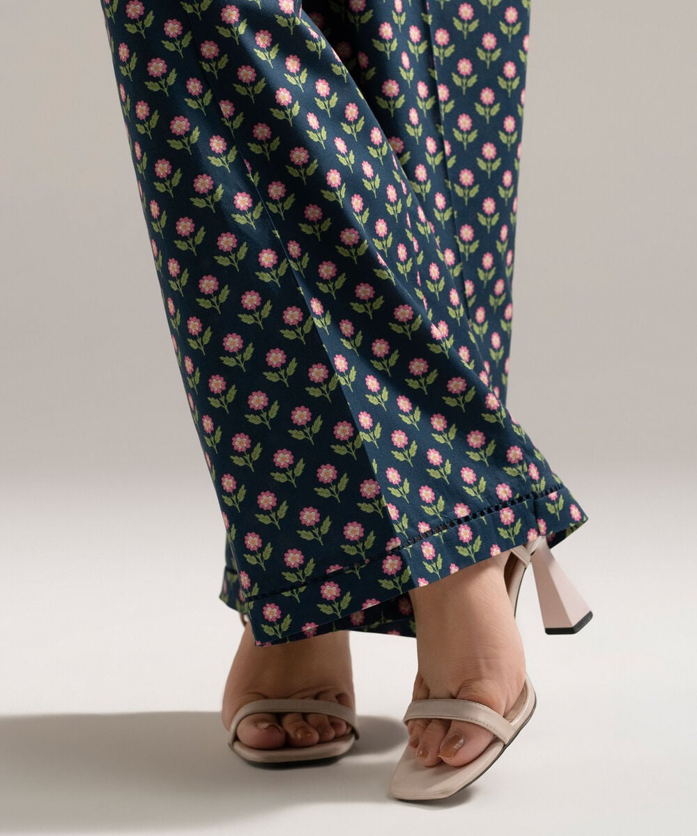 Women's RTW Cambric Printed Blue Culottes