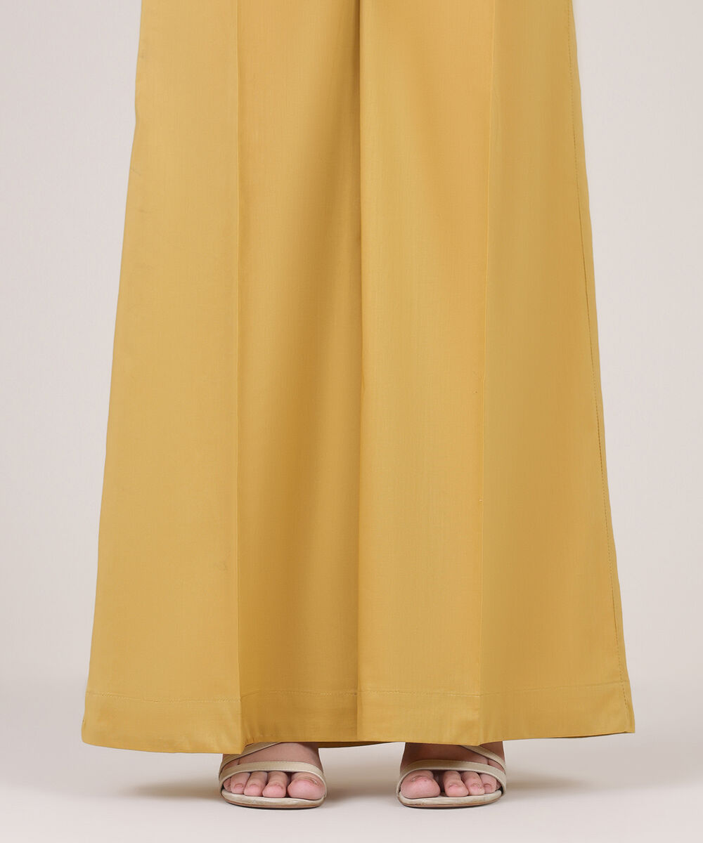 Women's RTW Cambric Yellow Solid Flared Pants