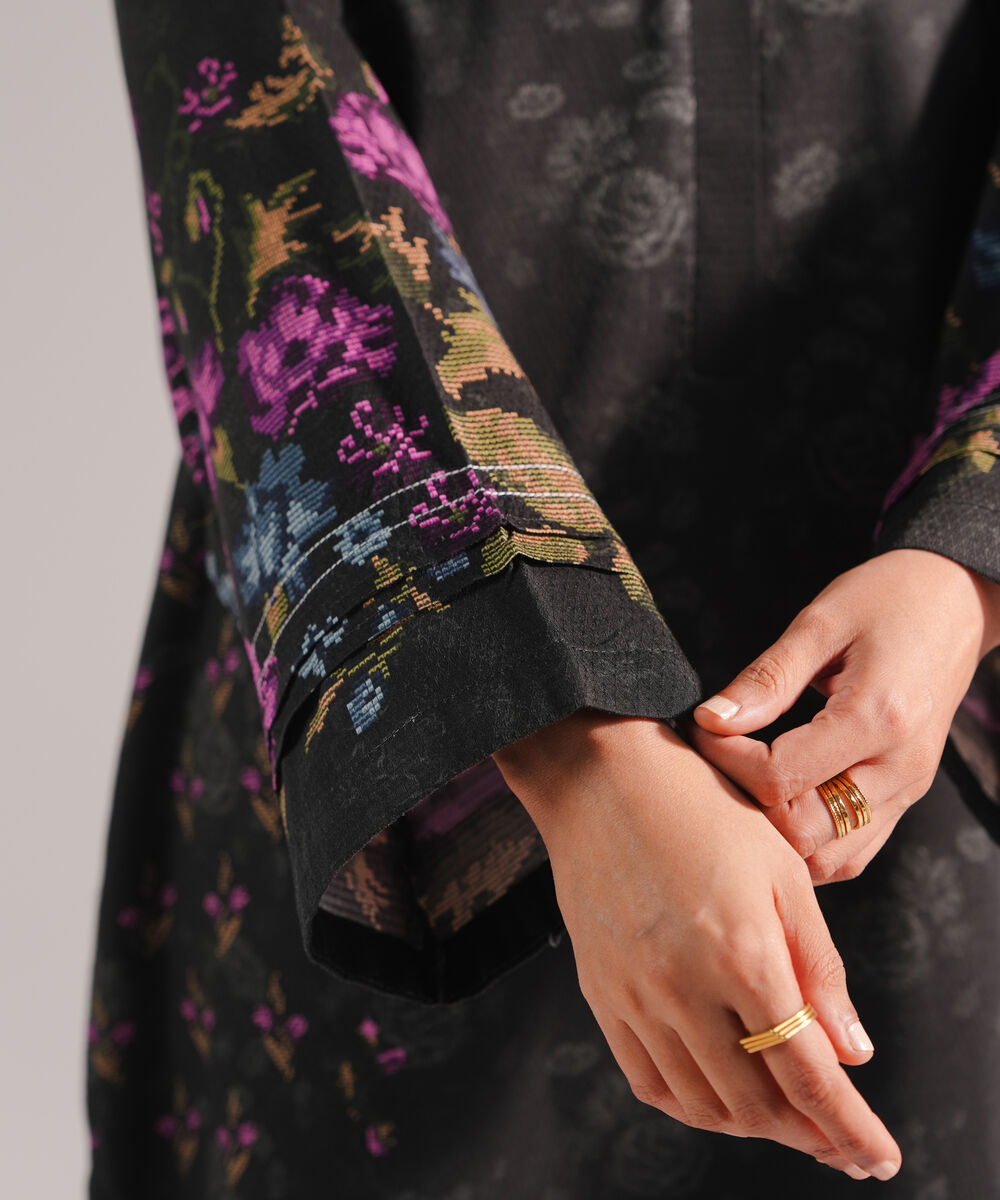 Women's RTW Dobby Printed Black 2 Piece Suit