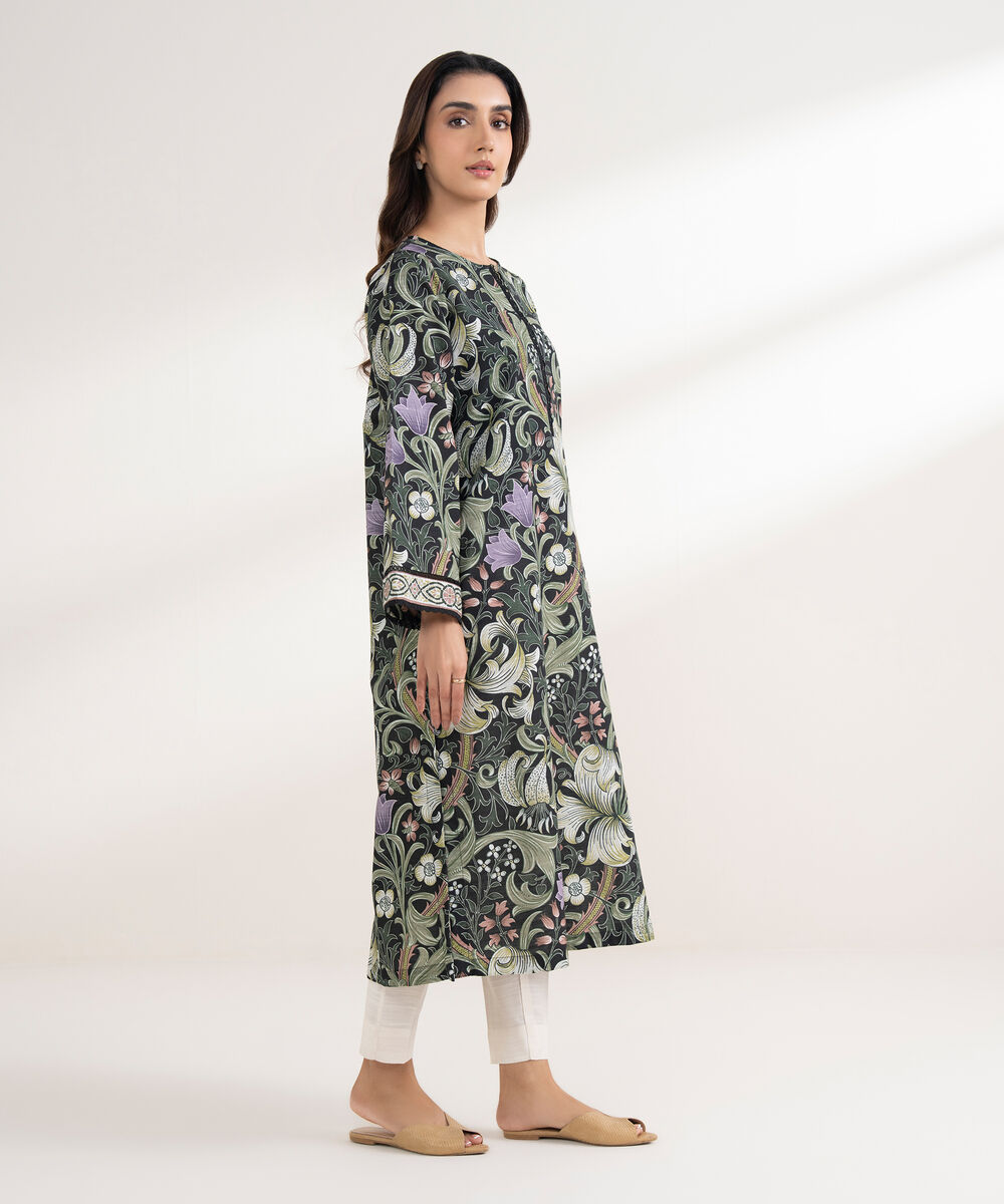 Women's RTW Cotton Printed Straight Black Shirt