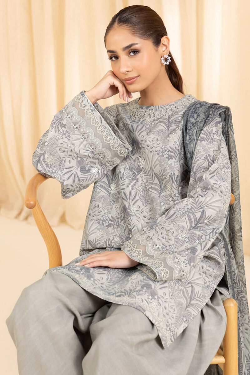 3 Piece -  Embroidered Silk Suit