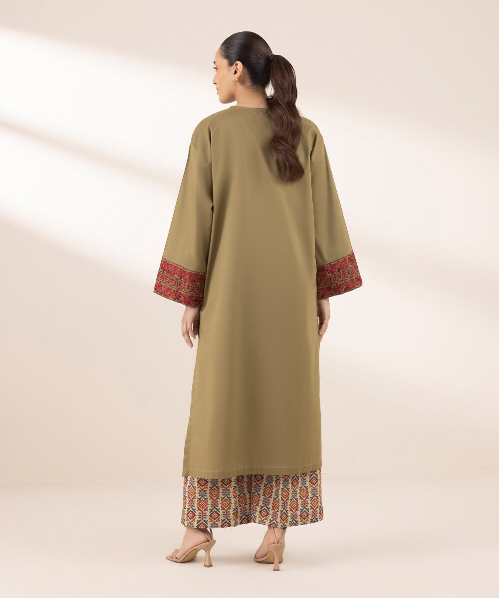 Women's RTW Textured Lawn Green Embroidered Boxy Shirt