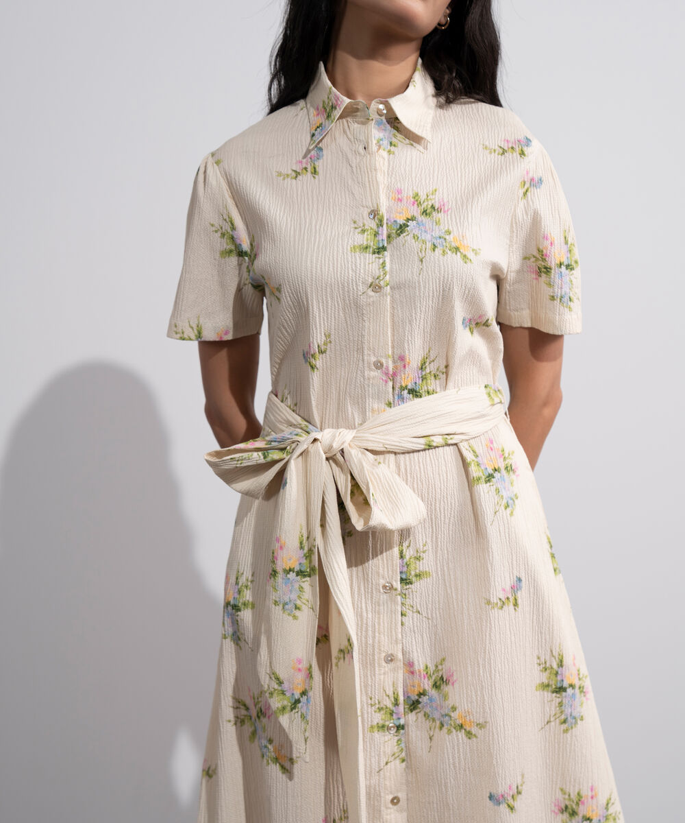 Women's Multi Floral Printed Seersucker Dress