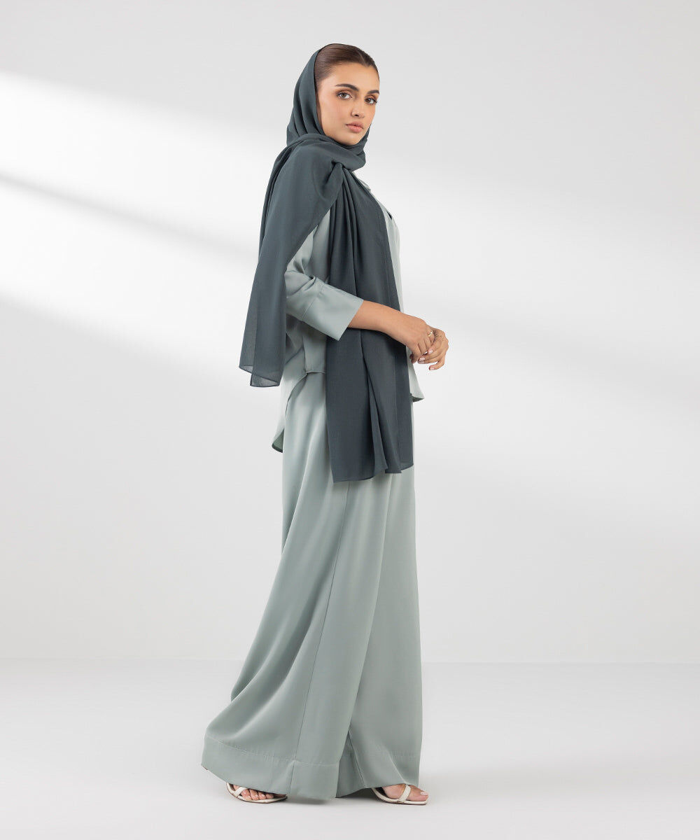 Woman - Green Flowy Wide Leg Trousers