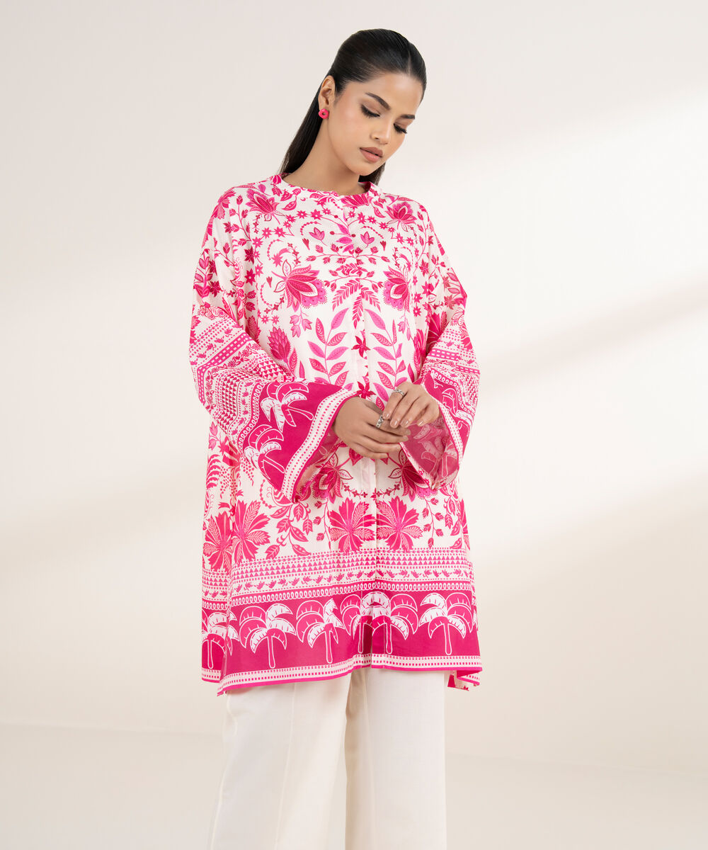 Women's RTW Lawn Pink Printed Boxy Shirt