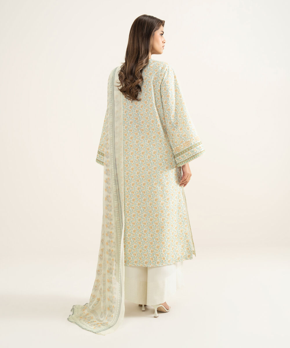 Women's Unstitched Lawn Embroidered Off White 3 Piece Suit