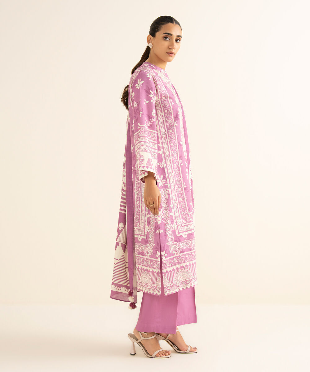 Women's Unstitched Light Khaddar Embroidered Purple 3 Piece Suit