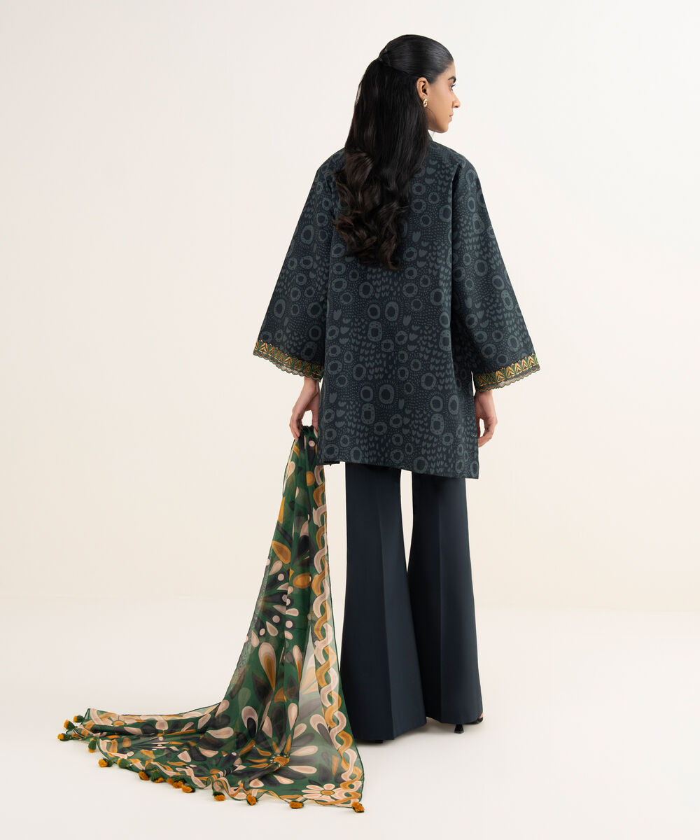 Women's Unstitched Lawn Embroidered Black  3 Piece Suit