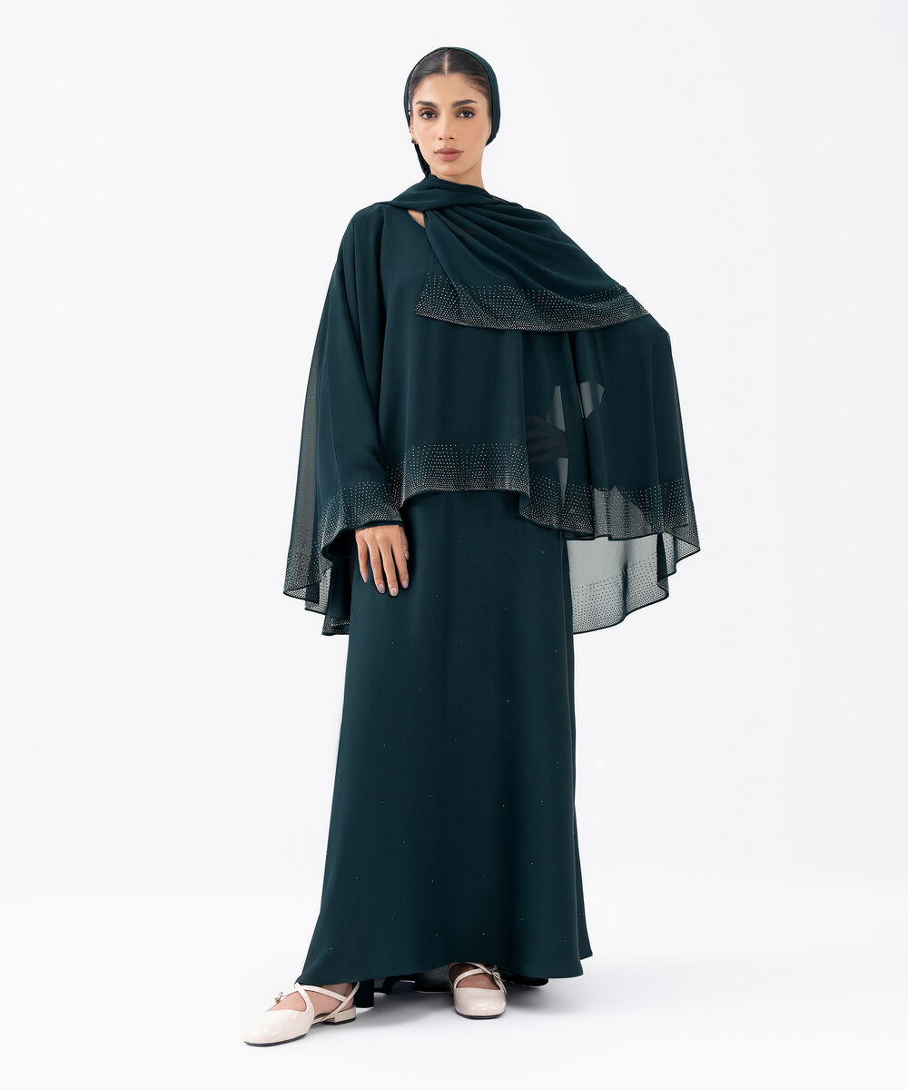 Women's Blue Polyester Abaya Set