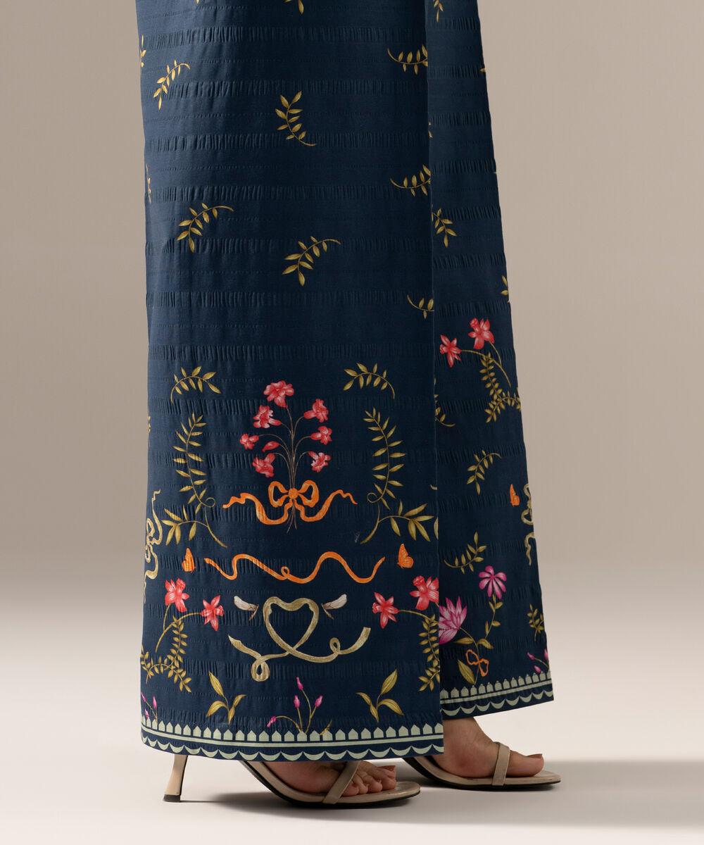 Women's RTW Seersucker Printed Blue Flared Pants