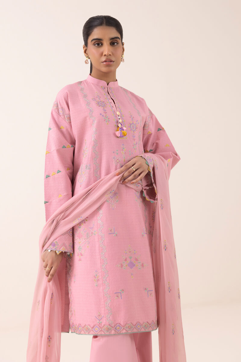 3 Piece - Embroidered Dobby Suit