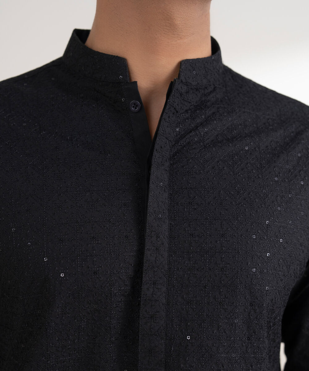 Men's Stitched 100% Cotton Black Suit