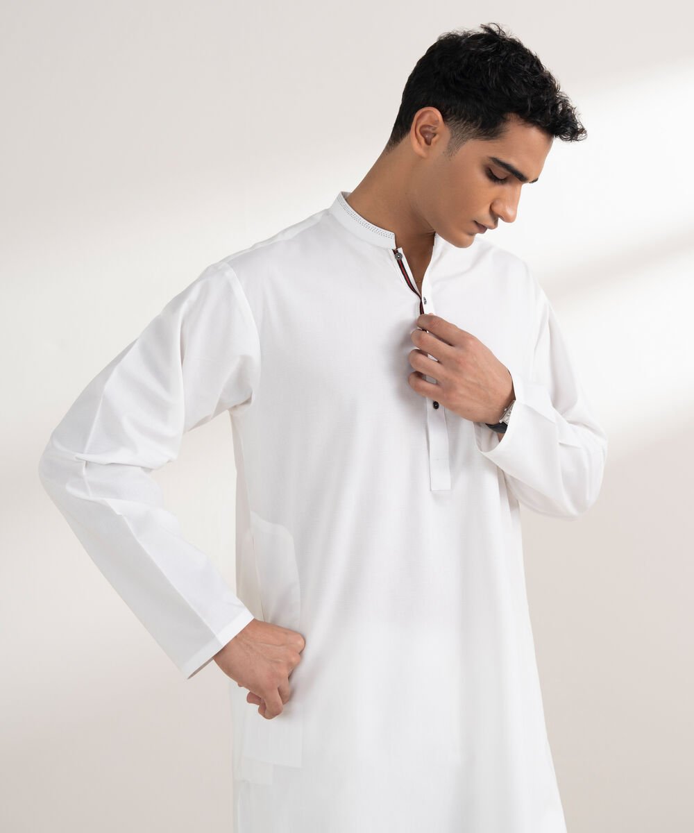 Men's Stitched Cotton Dobby Off White Kurta