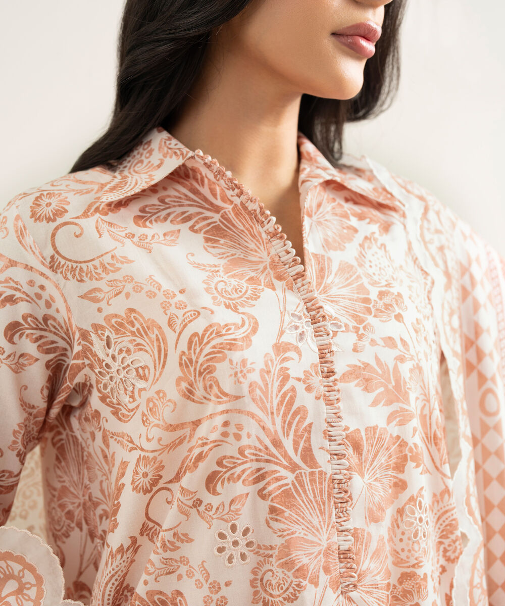 Women's Unstitched Lawn Embroidered Pink 3 Piece Suit