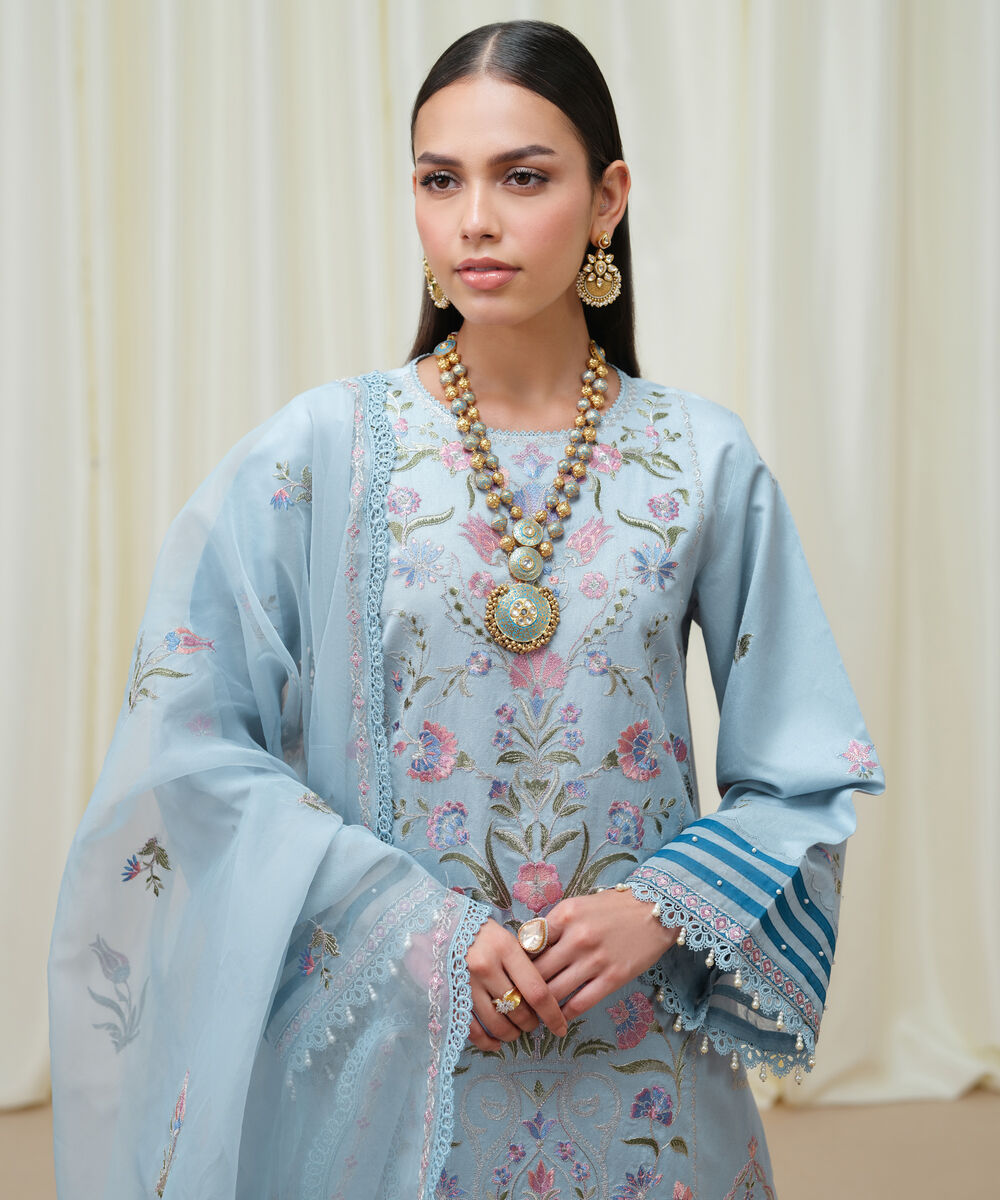 Women's Unstitched Cotton Net Dyed Three Piece Suit