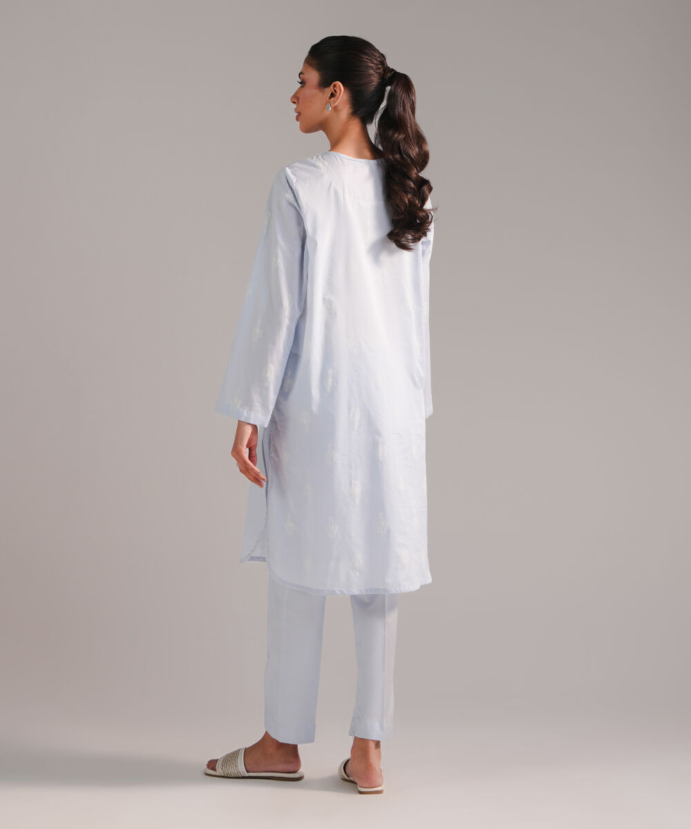 Women's RTW Lawn Printed Ice Blue Straight Shirt