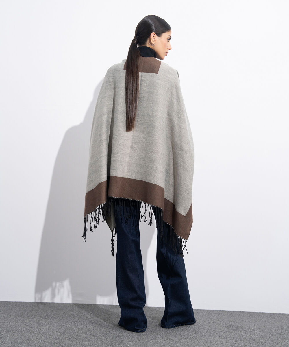 Women's Western Wear Brown & Off White Cape Shawl