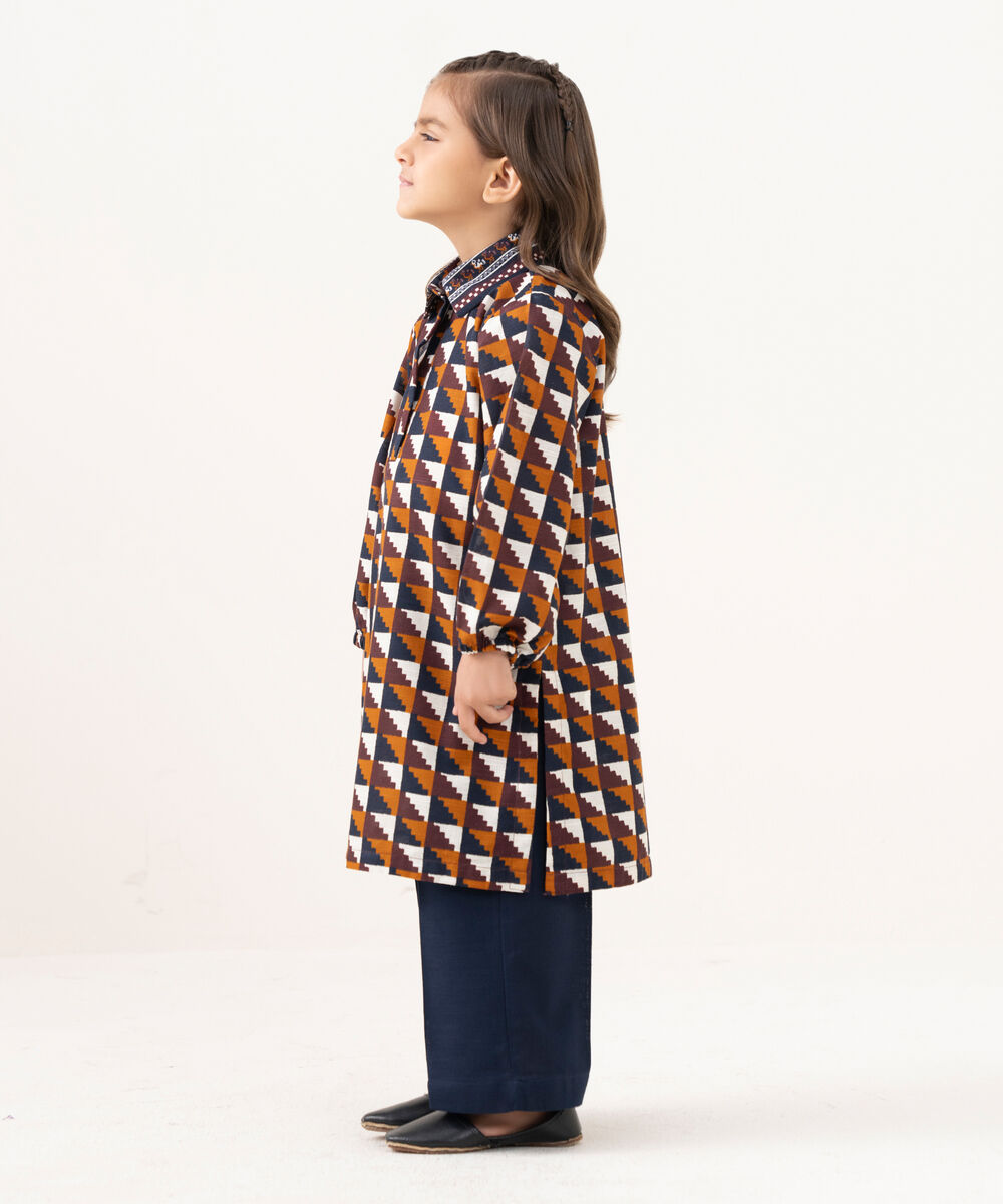 Girl's Light Khaddar Printed Brown 2 Piece Suit